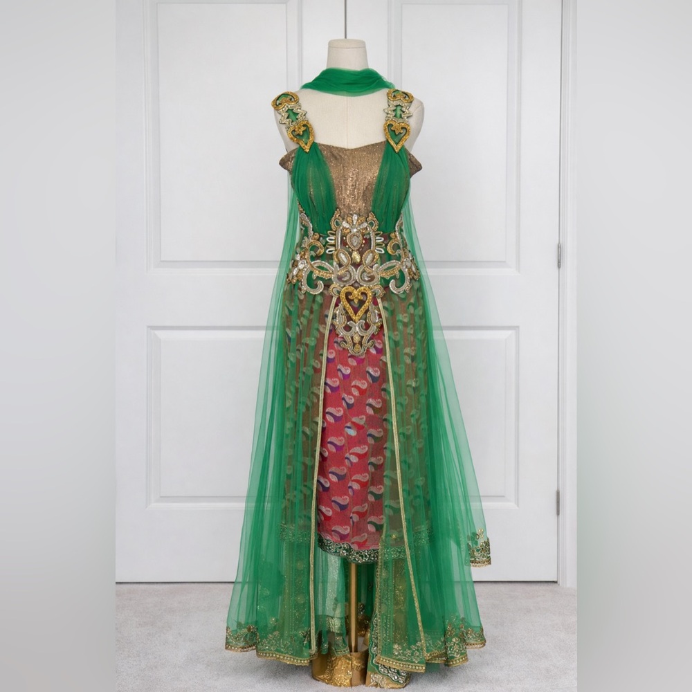 Embellished Green & Gold Indian Anarkali / Formal Dress Set